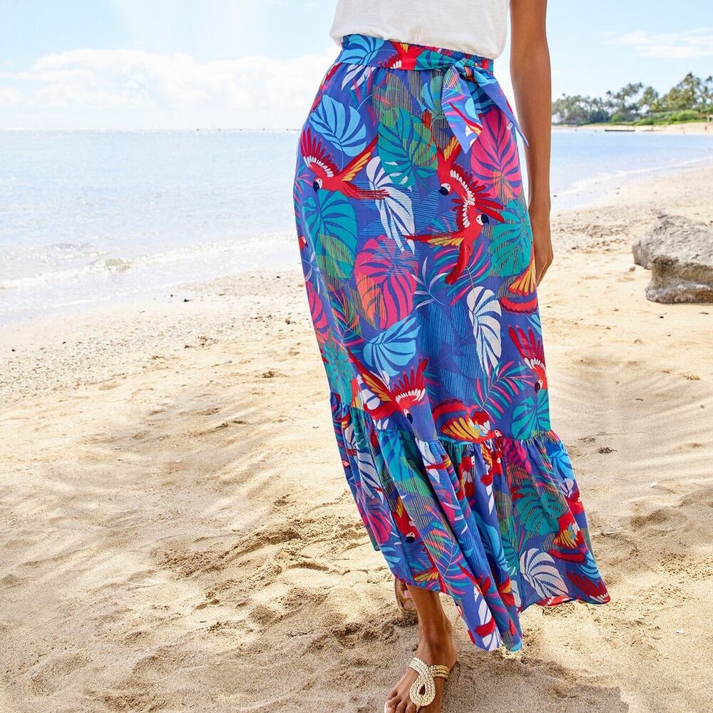 Talbots Voile Tropical Leaves Summer A-Line Maxi Skirt Multicolor Women's Size L
